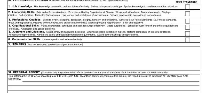 air force form 707 pdf IX PERFORMANCE FACTORS If Section, DOES NOT MEET STANDARDS, Job Knowledge Has knowledge, Leadership Skills Sets and, Professional Qualities Exhibits, Communication Skills Listens, X REMARKS use this section to, and XI REFERRAL REPORT Complete only blanks to fill