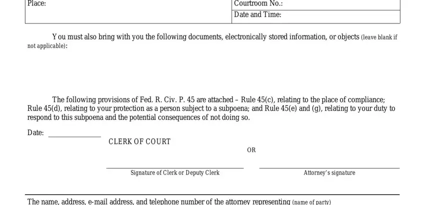 Filling in form ao subpoena step 2