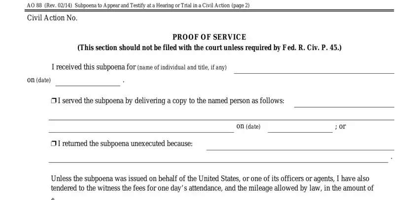 Filling out form ao subpoena step 4