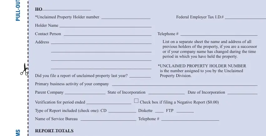 portion of fields in mass unclaimed property form
