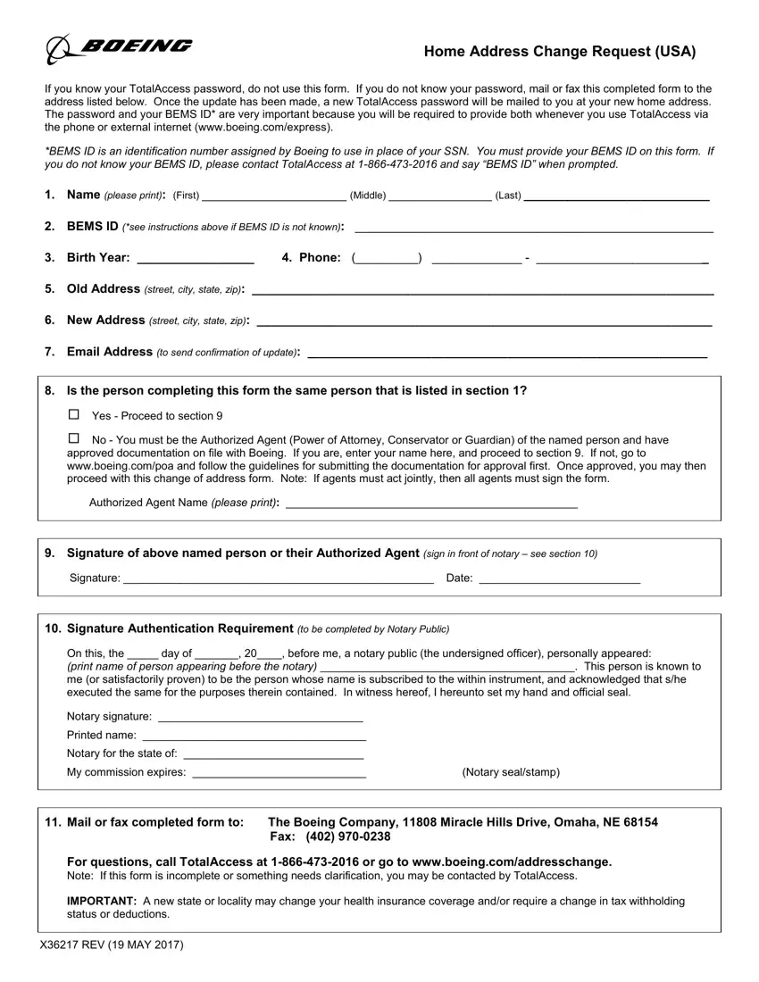 Form Boeing Address Change Request first page preview
