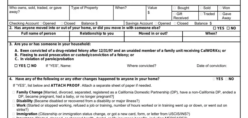 qr7 form los angeles online Who owns sold traded or gave away, Type of Property, When, Value, cid Bought, cid Sold, cid Won, cid Gift Received, cid Traded cid Gave, Away, Checking Account cid Opened cid, Savings Account cid Opened cid, cid YES cid NO, Full name of person, and Relationship to you blanks to complete