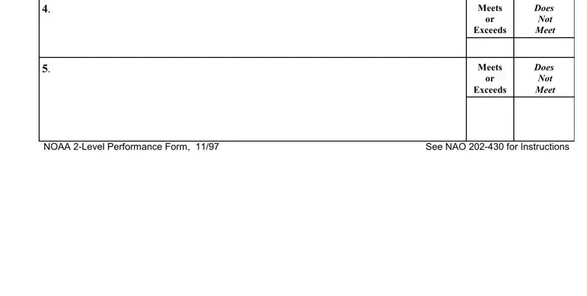 Form Cd 516 Lf Meets or Exceeds, Meets or Exceeds, Does Not Meet, Does Not Meet, NOAA Level Performance Form, and See NAO  for Instructions blanks to complete