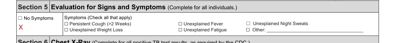 CDCR 7336 example filled out, section 5 Evaluation for Signs and Symptoms