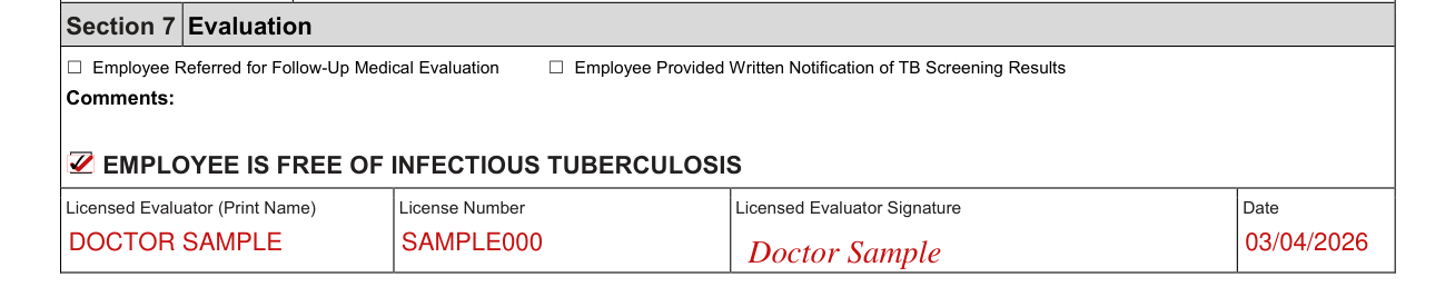 CDCR 7336 example filled out, section 7 Evaluation