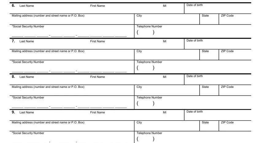 lab 183 Last Name First Name MI Date of, Mailing address number and street, City, State, ZIP Code, Social Security Number, Telephone Number, Last Name First Name MI Date of, Mailing address number and street, City, State, ZIP Code, Social Security Number, Telephone Number, and Last Name First Name MI Date of blanks to insert