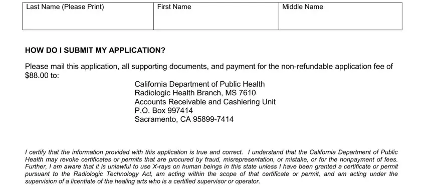 step 3 to entering details in california xray license application