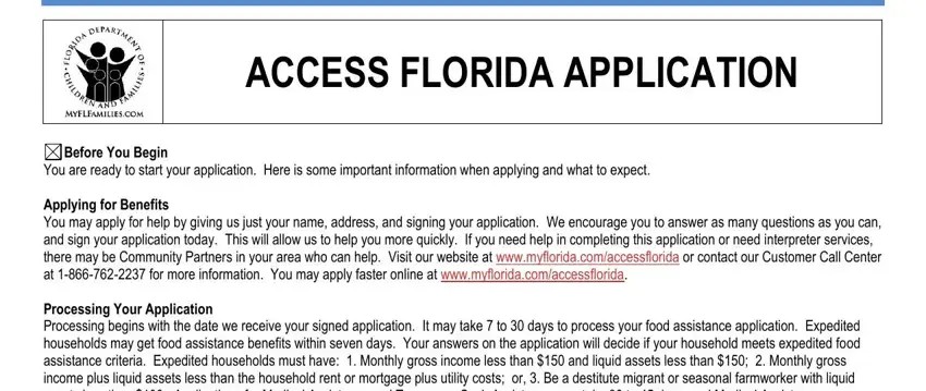 florida access children families application spaces to fill in