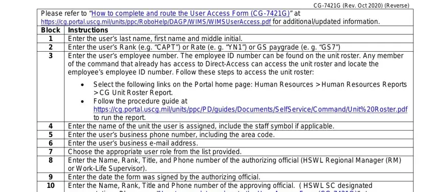uscg direct access Please refer to How to complete, Instructions Enter the users last, CGG Rev Oct  Reverse, Select the following links on the, and Enter the name of the unit the blanks to complete