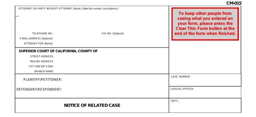 example of blanks in notice of related case california