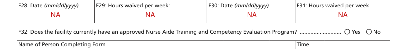 Form CMS-671 example filled out, nurse staffing waivers and Nurse Aide program