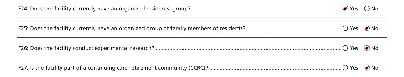Form CMS-671 example filled out, resident groups, research and retirement community