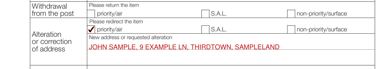 Form CN 17 example filled out, alteration or correction of address