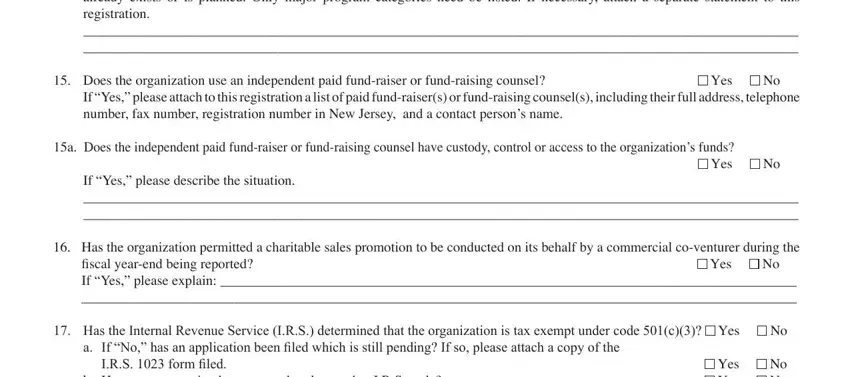 form cri 300r fillable a What are the speciic programs, Does the organization use an, No If Yes please attach to this, Yes, a Does the independent paid, Yes, If Yes please describe the, Has the organization permitted a, Yes, Has the Internal Revenue Service, IRS  form iled, b Has a tax exemption been granted, Yes Yes, and No No blanks to insert