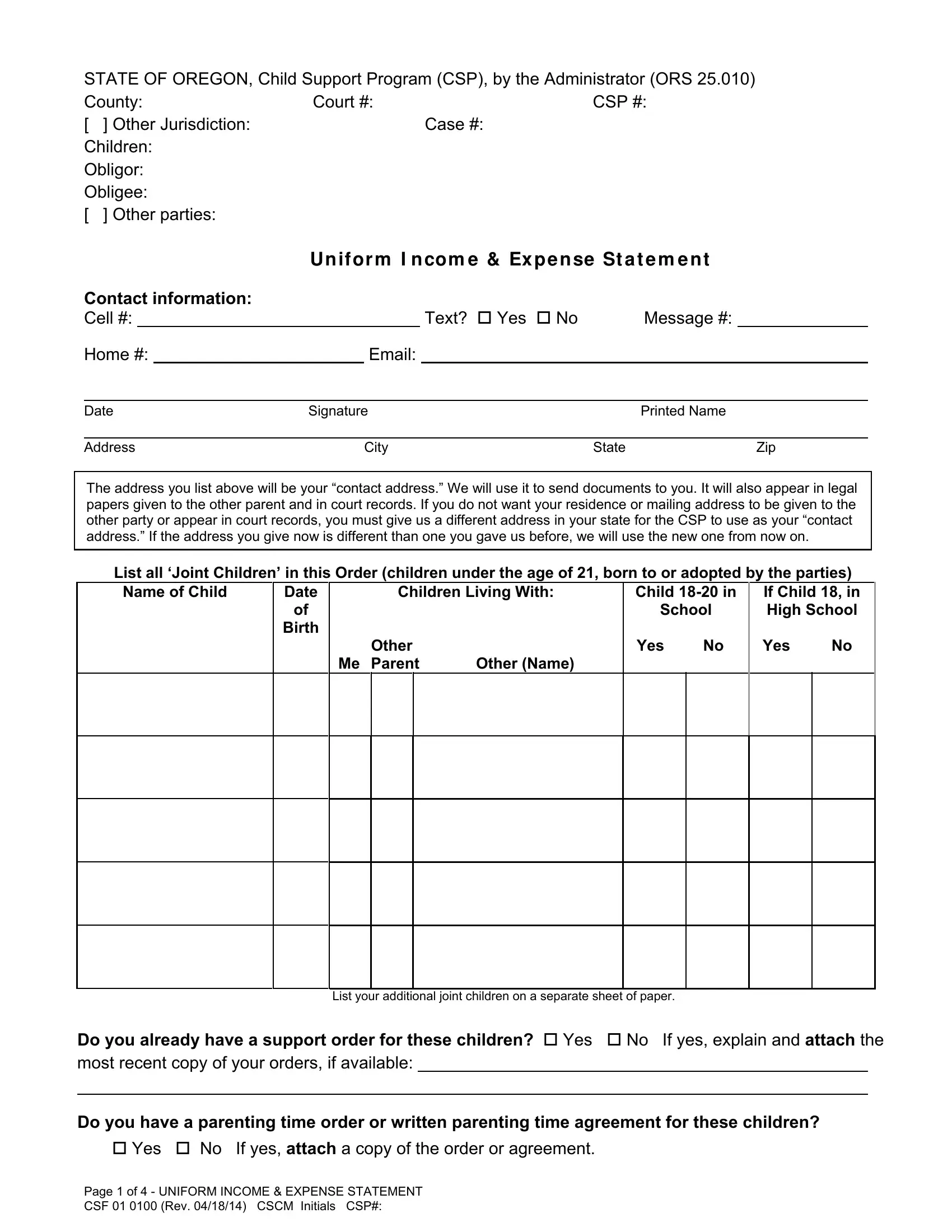 Form Csf 01 0100 ≡ Fill Out Printable PDF Forms Online