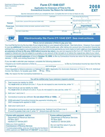 Form Ct 1040 Ext Preview