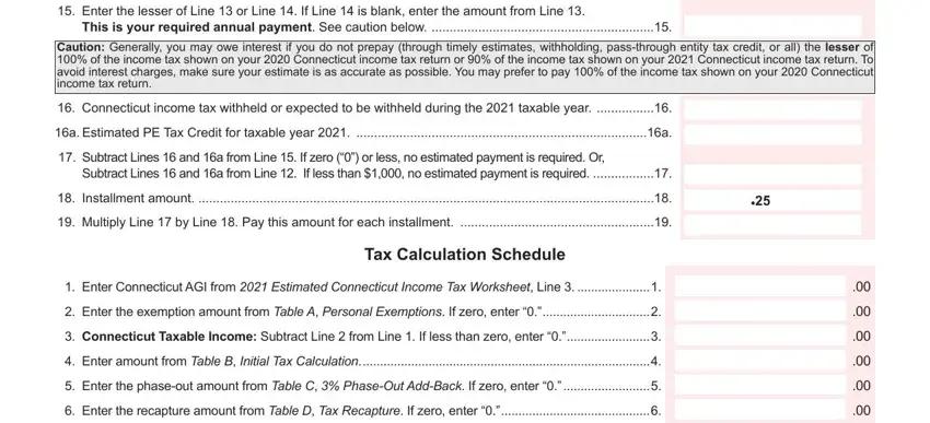 Entering details in ct estimated tax payments part 4