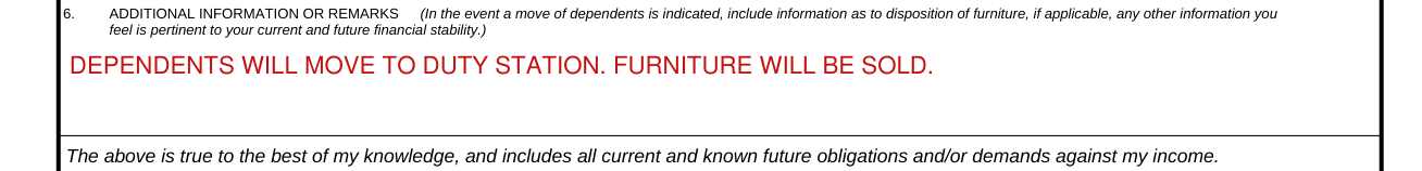 DA Form 3072-2 example filled out, additional information or remarks