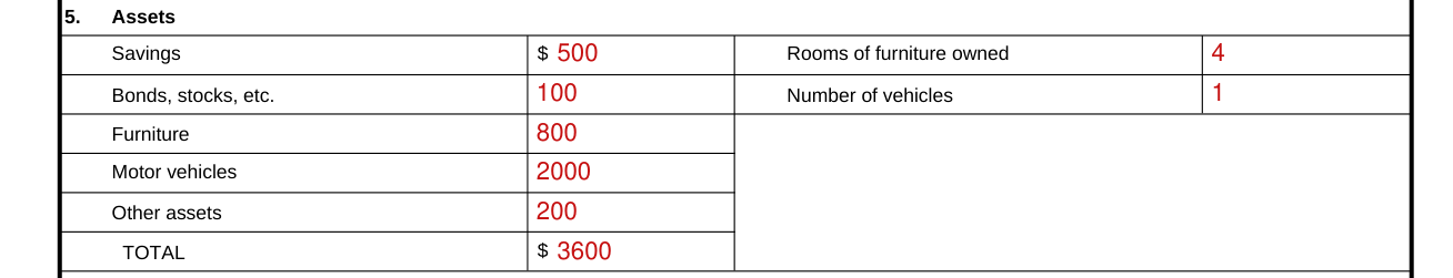 DA Form 3072-2 example filled out, assets