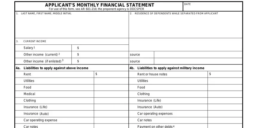 portion of spaces in monthly financial statement