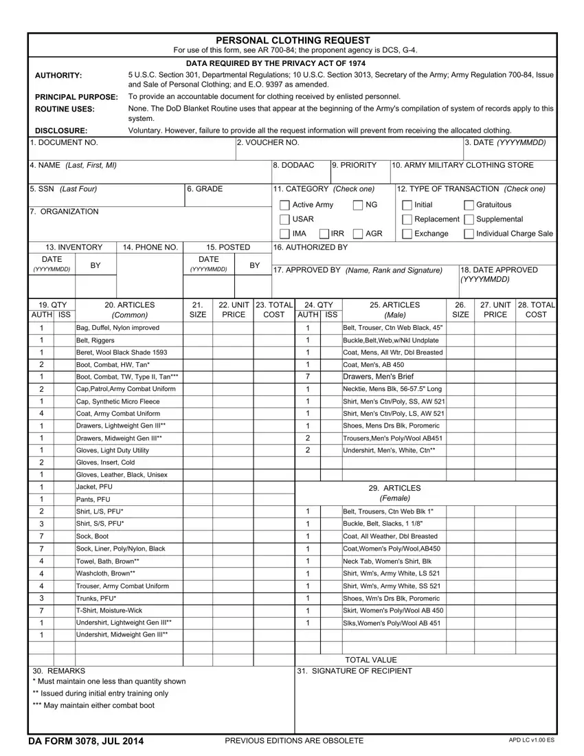 Form Da 3078 ≡ Fill Out Printable PDF Forms Online