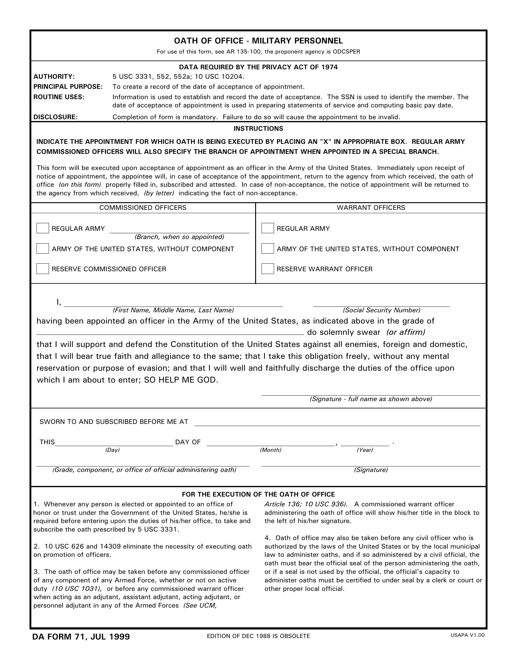 Form Da 71 ≡ Fill Out Printable PDF Forms Online