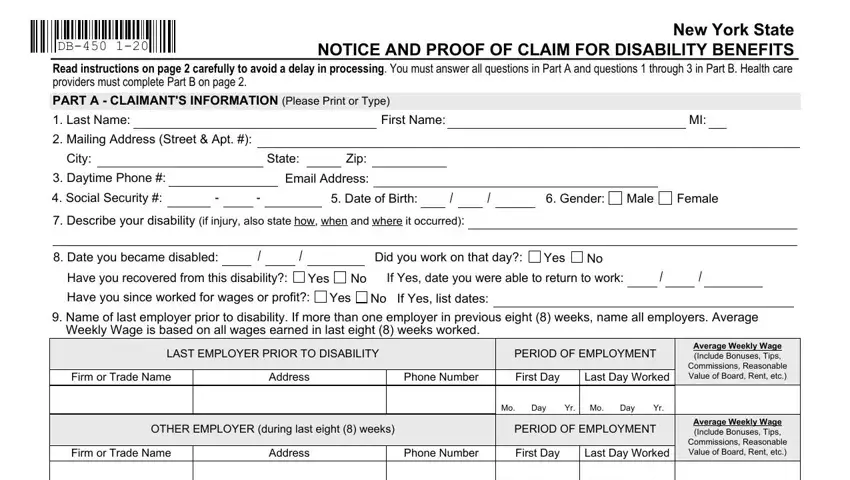 portion of blanks in db 450 disability form