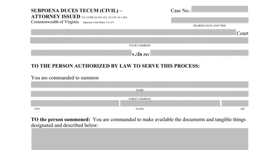 virginia subpoena duces tecum attorney empty fields to complete