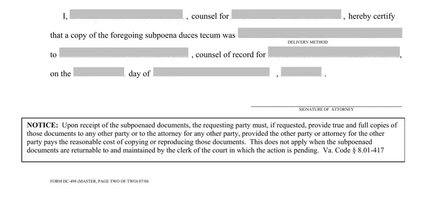 Filling in virginia subpoena duces tecum attorney stage 4