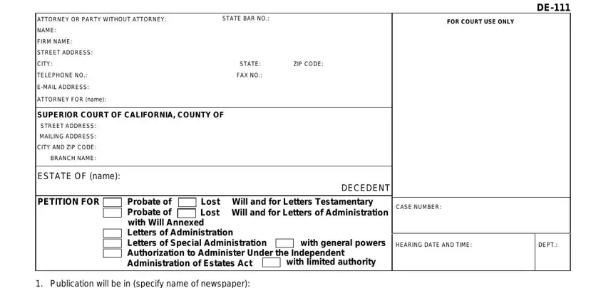 how to petition probate empty fields to fill in