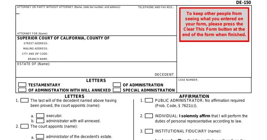 filling out california 150 part 1