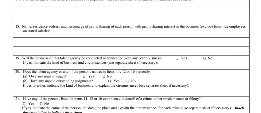 expungement State of California Department of, Name residence address and, on stated salaries, Will the business of this talent, Yes, Does the talent agency or any of, Yes a Owe any unpaid wages b Have, Yes, Have any of the persons listed in, and Yes If yes indicate the name of fields to insert