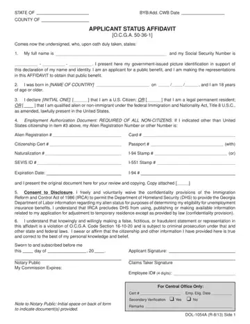 Form Dol 1054 A Preview