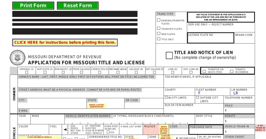 part 1 to filling in missouri title application