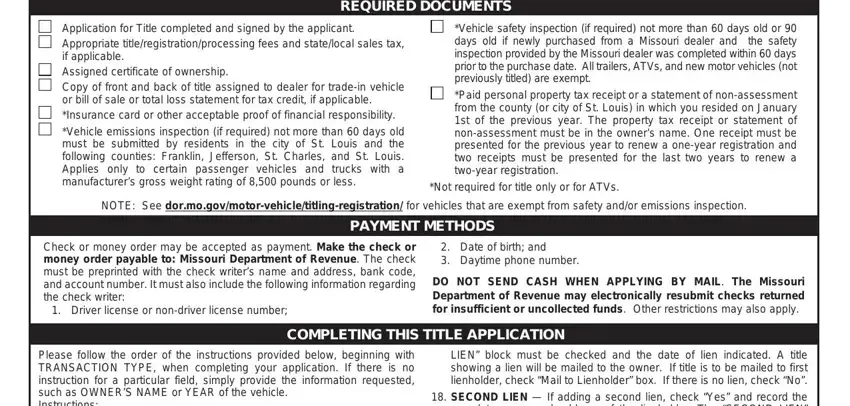 step 4 to entering details in mo application for title