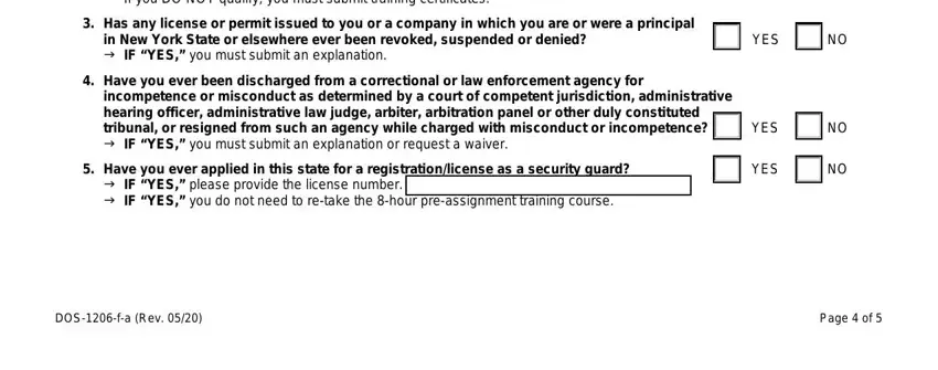 Filling out dos 1246 security guard renewal application step 2