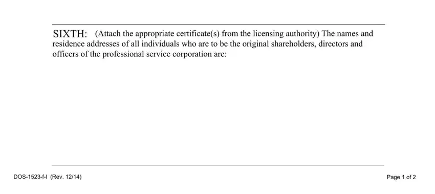 certificate incorporation form sample SIXTH Attach the appropriate, DOSfl Rev, and Page  of blanks to fill