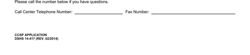 dshs child care application forms Please call the number below if, Call Center Telephone Number, Fax Number, and CCSP APPLICATION DSHS  REV fields to fill