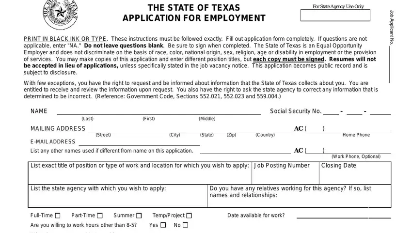 portion of blanks in state of texas unemployment application