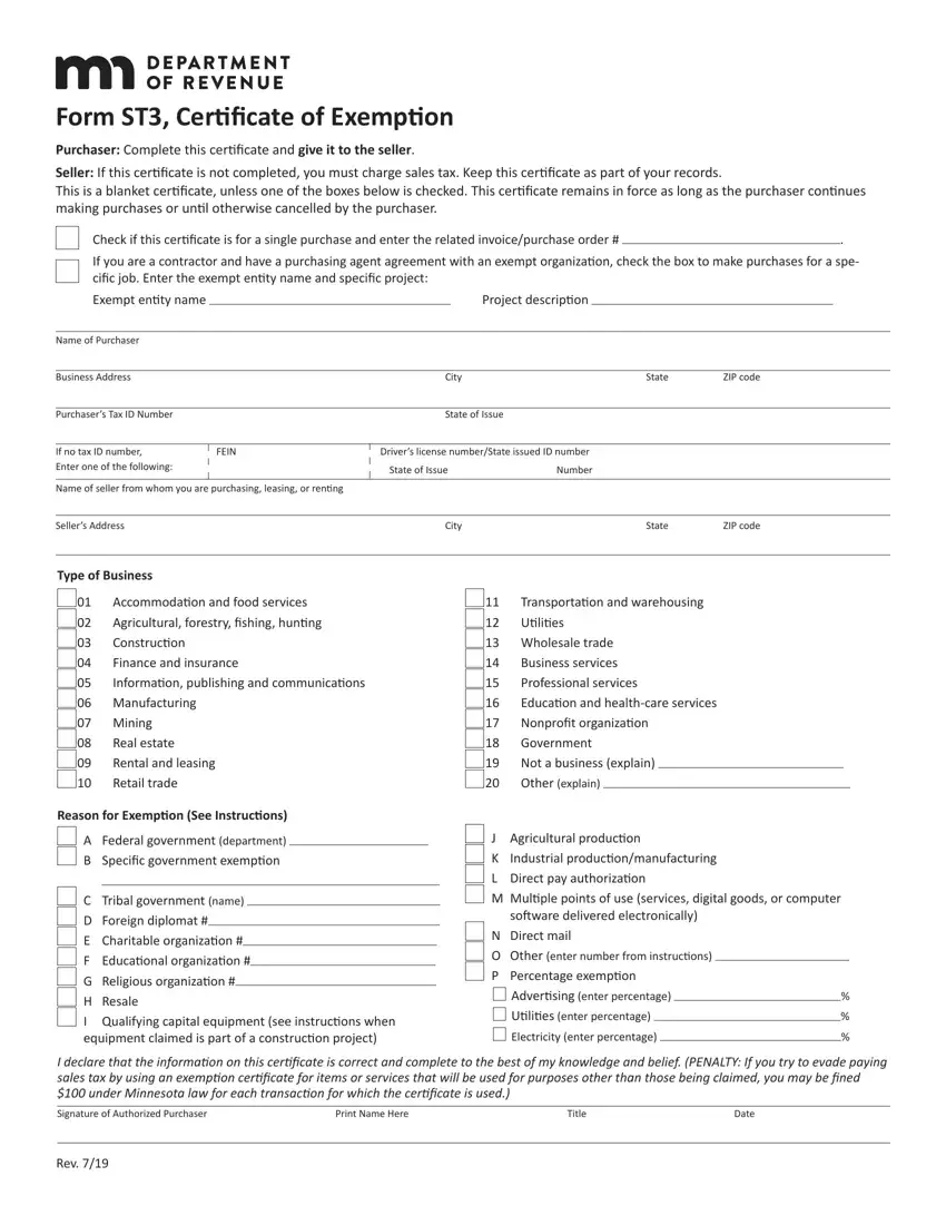 Form Exemption Tax St3 first page preview