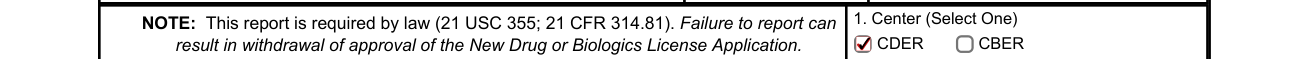 Form FDA 2252 example filled out, 1. Center (Select One)