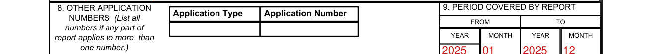 Form FDA 2252 example filled out, 8. Other Application Numbers