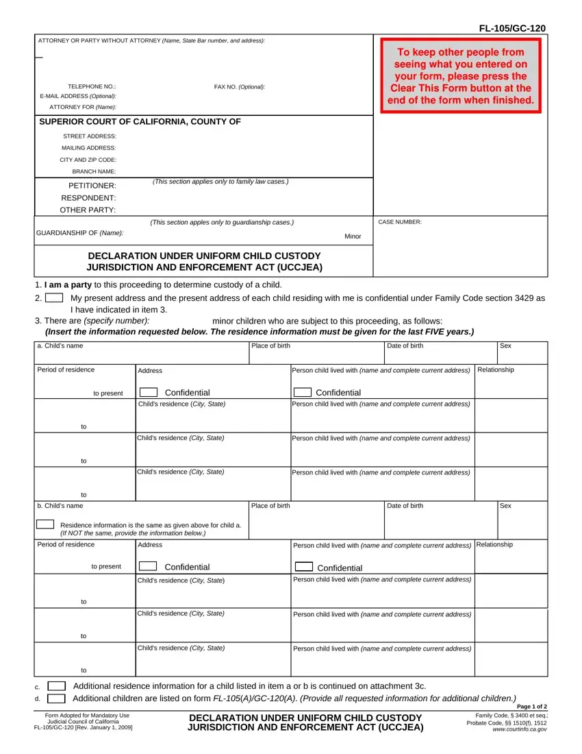 Form Fl 105 Gc 120 first page preview