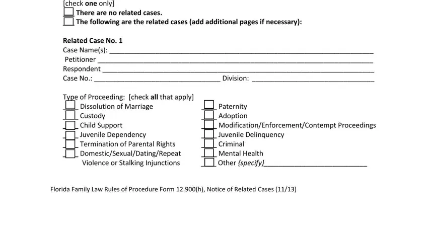 florida form interrogatories check one only  There are no, Related Case No  Case Names, Type of Proceeding check all that, Paternity  Adoption, and Florida Family Law Rules of blanks to complete