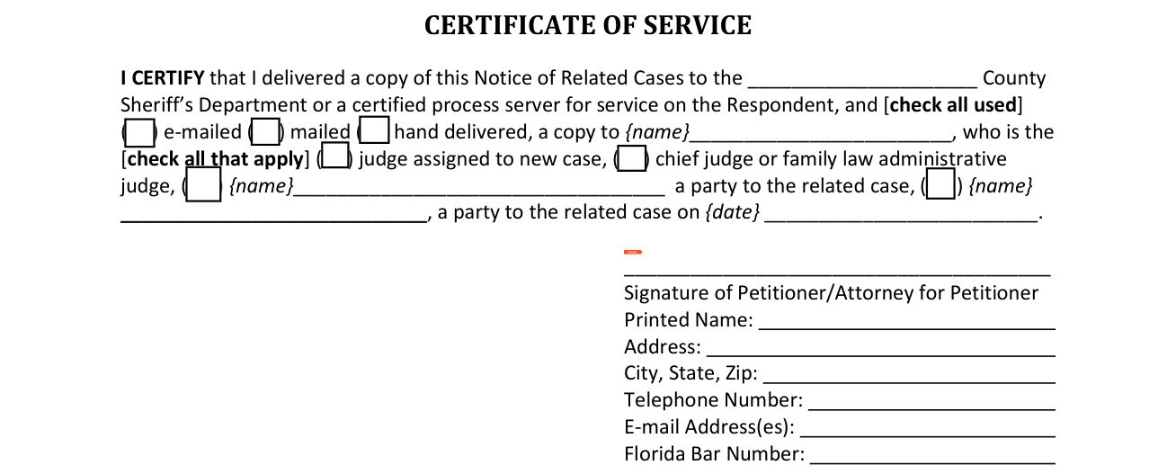 Form 12.900(h) example filled out, cERTIFICATE OF SERVICE