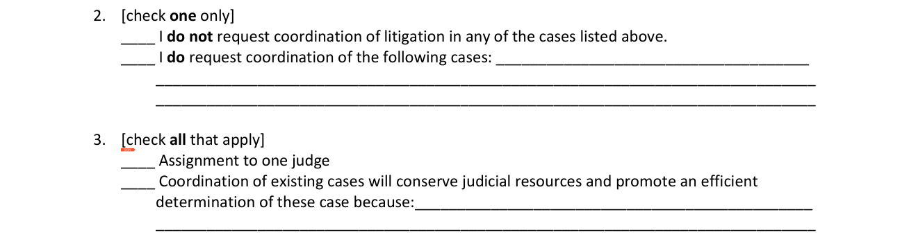 Form 12.900(h) example filled out, coordination of litigation