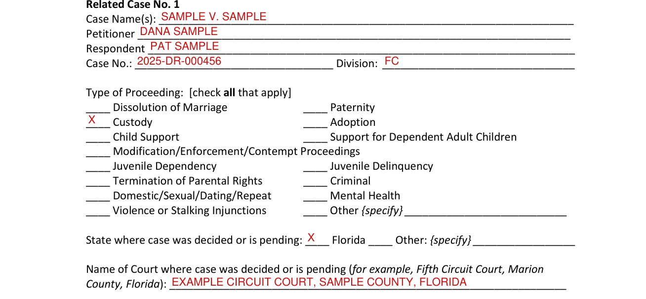 Form 12.900(h) example filled out, related Case No. 1