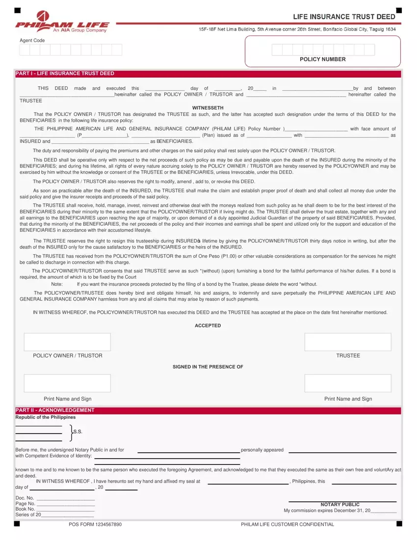 Form For Life Insurance Trust first page preview