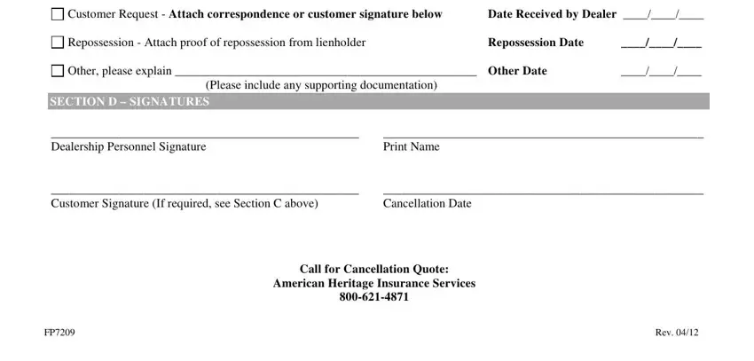 Completing gap cancellation request form step 2