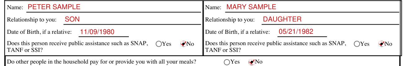 Form H1200-EZ example filled out, other People Living with You